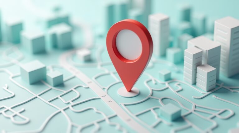 Exploring Geolocation: A Modern Representation of a Map with a Location Pin in a Digital Cityscape